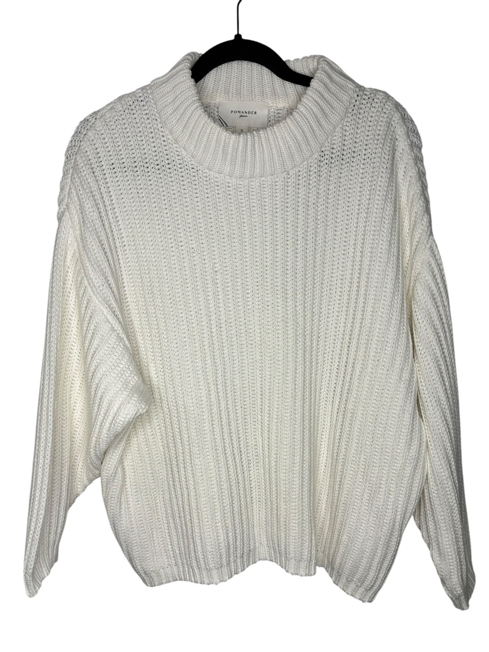 Pomander Place Tuckernuck White Chunky Ribbed Knit Cotton Sweater Oversized SM